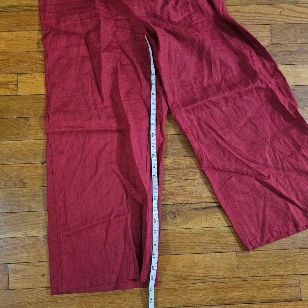 Eileen Fisher Petite Red Organic Linen Wide Leg Pants SP - Picture 3 of 8